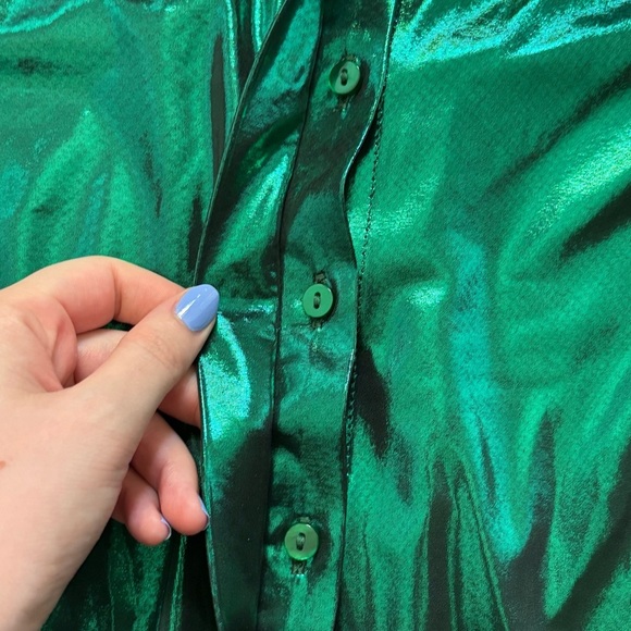 By Anthropologie The Gillian Liquid Shine Buttondown Shirt Size Small Green - Picture 5 of 7
